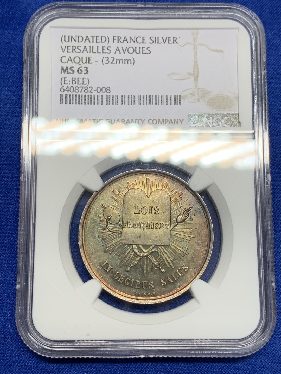《竞宝斋》第150场-周日，周一，周四 3场 (全场包邮) NGC-MS63 法国十九世纪 凡尔赛宣言 大银章 五彩包浆 非常漂亮
