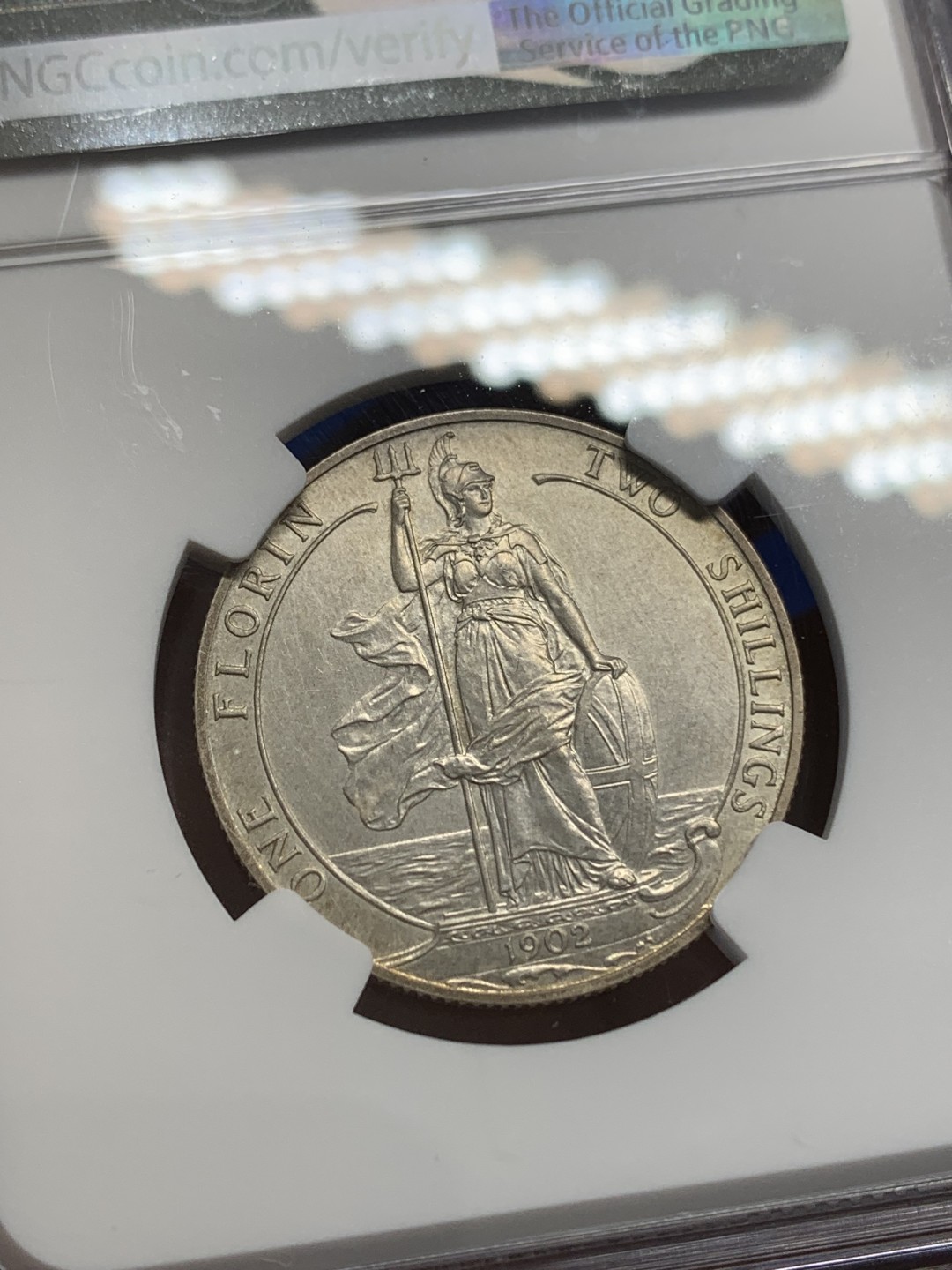 《竞宝斋》第150场-周日，周一，周四 3场 (全场包邮) NGC-PF61matte 1902年 爱德华七世 2先令 海神先令，老味道，底板无痕