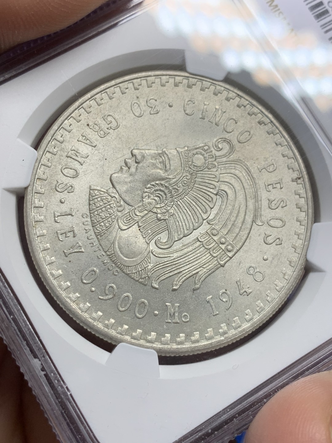 《竞宝斋》第150场-周日，周一，周四 3场 (全场包邮) NGC-MS63 墨西哥1948年 印第安人头像5比索大银币 原光好品