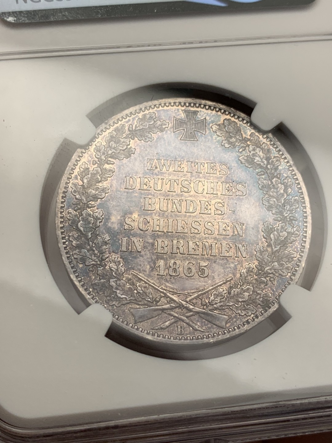 《竞宝斋》第150场-周日，周一，周四 3场 (全场包邮) NGC-MS62 德国1865年不来梅射击节1泰勒 银币黑彩包浆 难得