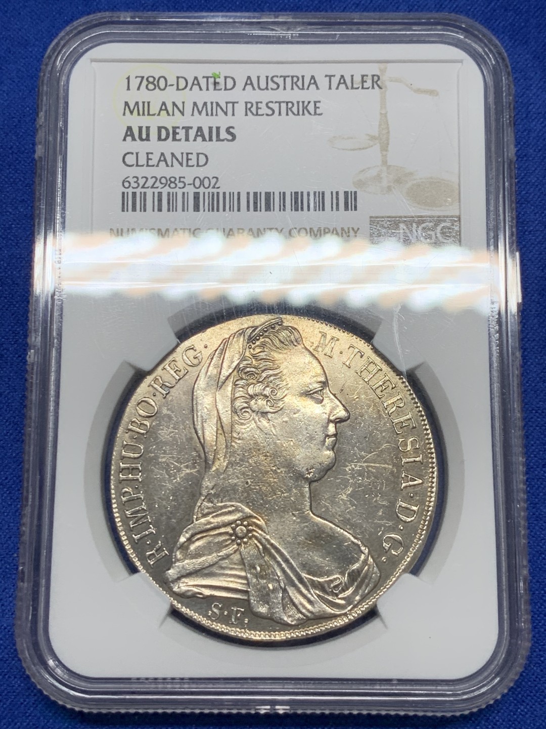 《竞宝斋》第150场-周日，周一，周四 3场 (全场包邮) NGC AU 米兰大扣版 特蕾西亚女王 1泰勒银币 1820左右铸造