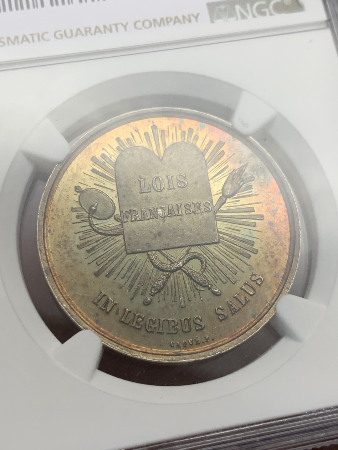 《竞宝斋》第150场-周日，周一，周四 3场 (全场包邮) NGC-MS63 法国十九世纪 凡尔赛宣言 大银章 五彩包浆 非常漂亮