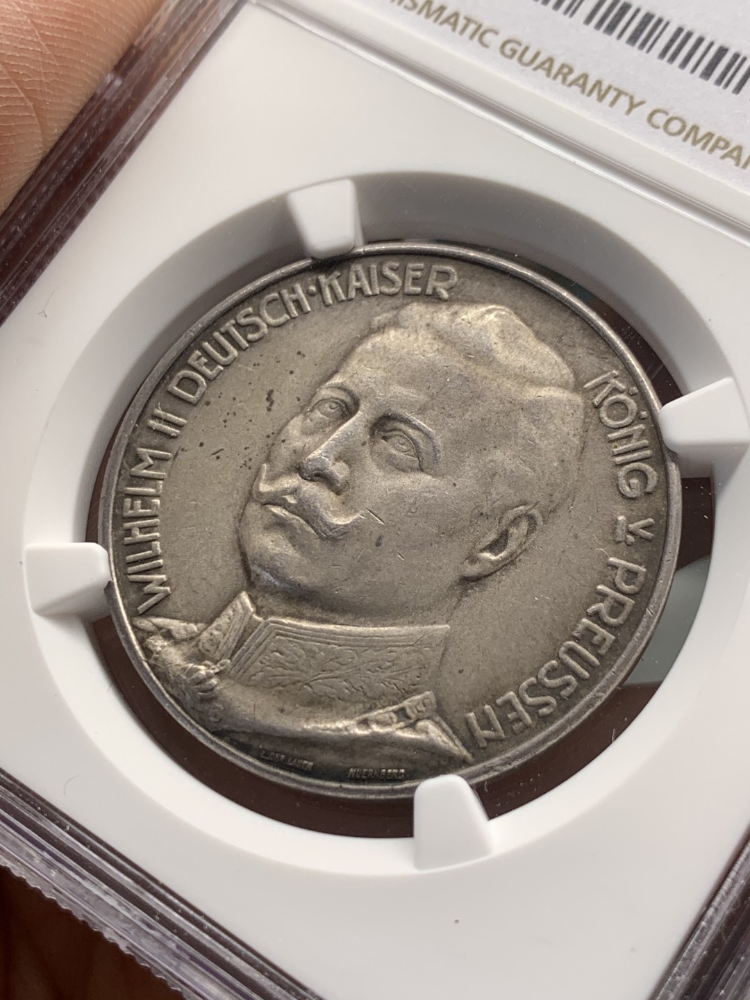 《竞宝斋》第150场-周日，周一，周四 3场 (全场包邮) NGC MS63 1913年德国普鲁士威廉二世结婚25周年纪念银章 背面天使生动形象