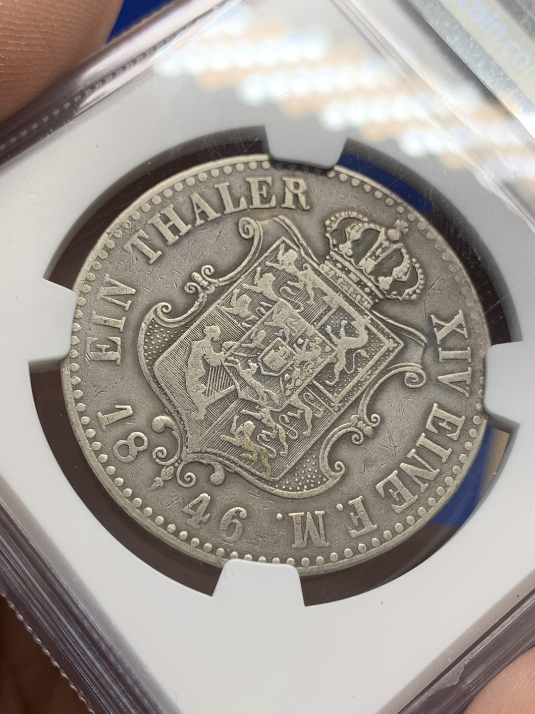 《竞宝斋》第150场-周日，周一，周四 3场 (全场包邮) NGC-VFD 德国汉诺威1846年1泰勒 银币，少见品种