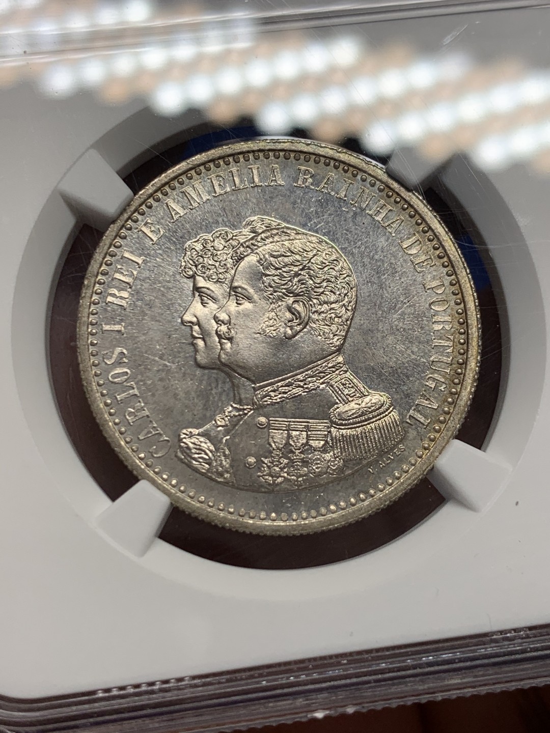 《竞宝斋》第150场-周日，周一，周四 3场 (全场包邮) NGC-MS63 葡萄牙1898年 发现印第安纪念 500瑞斯银币 顶级品相