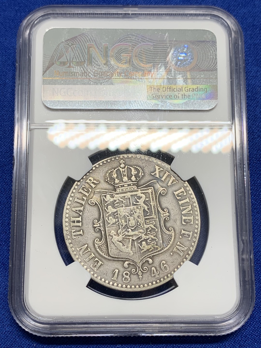 《竞宝斋》第150场-周日，周一，周四 3场 (全场包邮) NGC-VFD 德国汉诺威1846年1泰勒 银币，少见品种