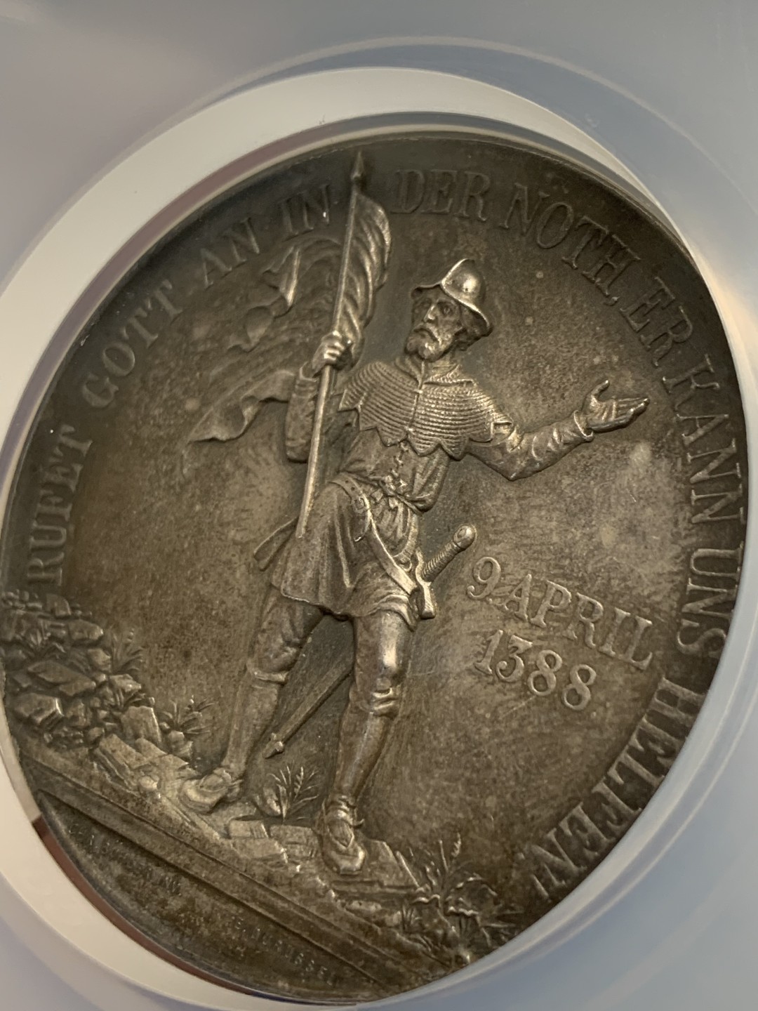 《竞宝斋》第150场-周日，周一，周四 3场 (全场包邮) NGC UNC 瑞士 1888 格拉鲁斯战役 纪念大银章