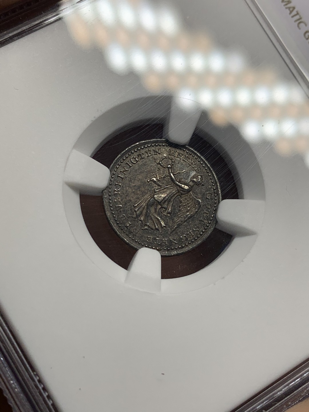 《竞宝斋》第150场-周日，周一，周四 3场 (全场包邮) NGC-AU55 德国1814年 梅肯战役纪念 女天使图案 印章 罕见品种