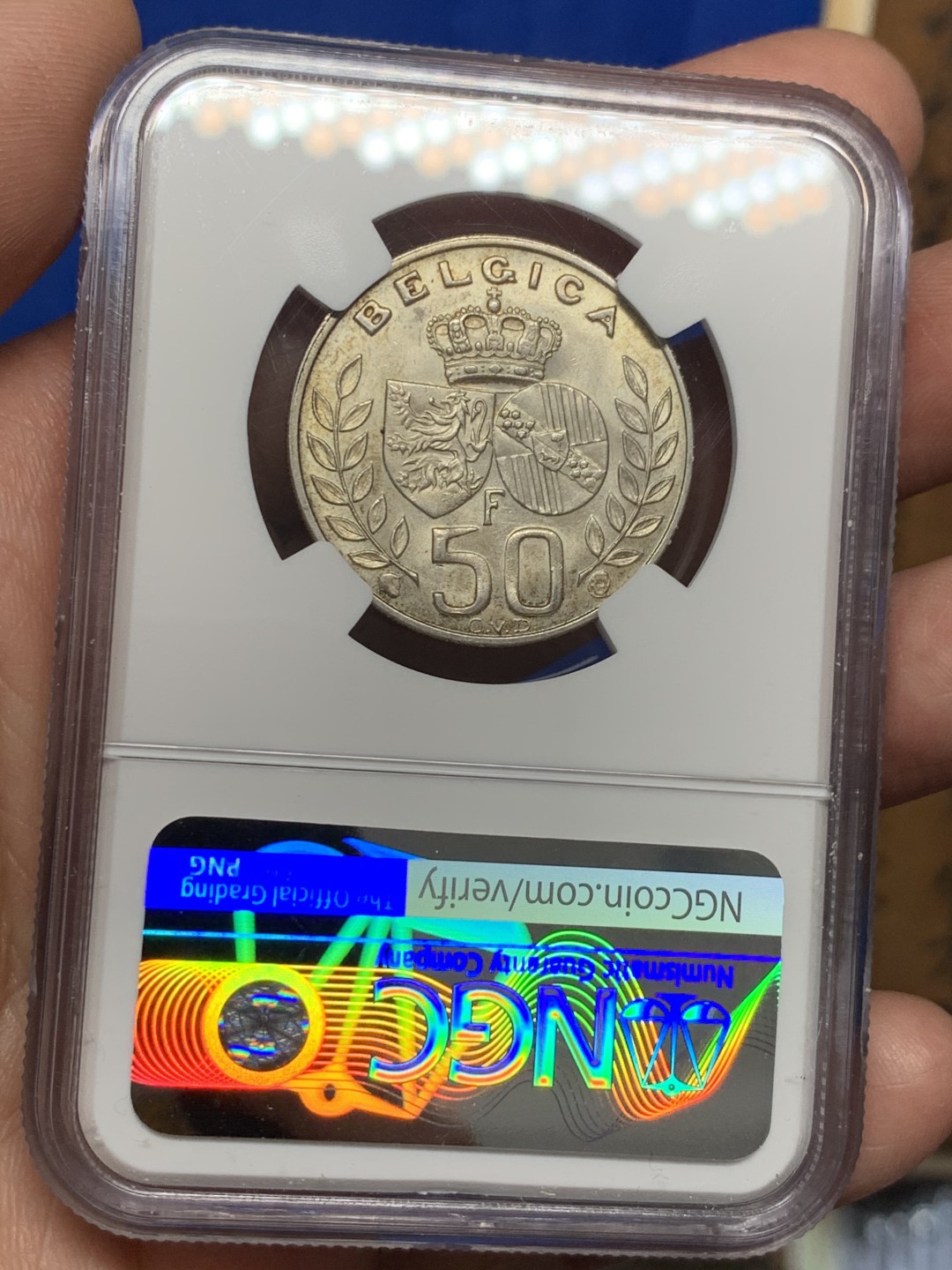 《竞宝斋》第150场-周日，周一，周四 3场 (全场包邮) NGC-MS63 比利时1960年 金婚纪念 50法郎银币