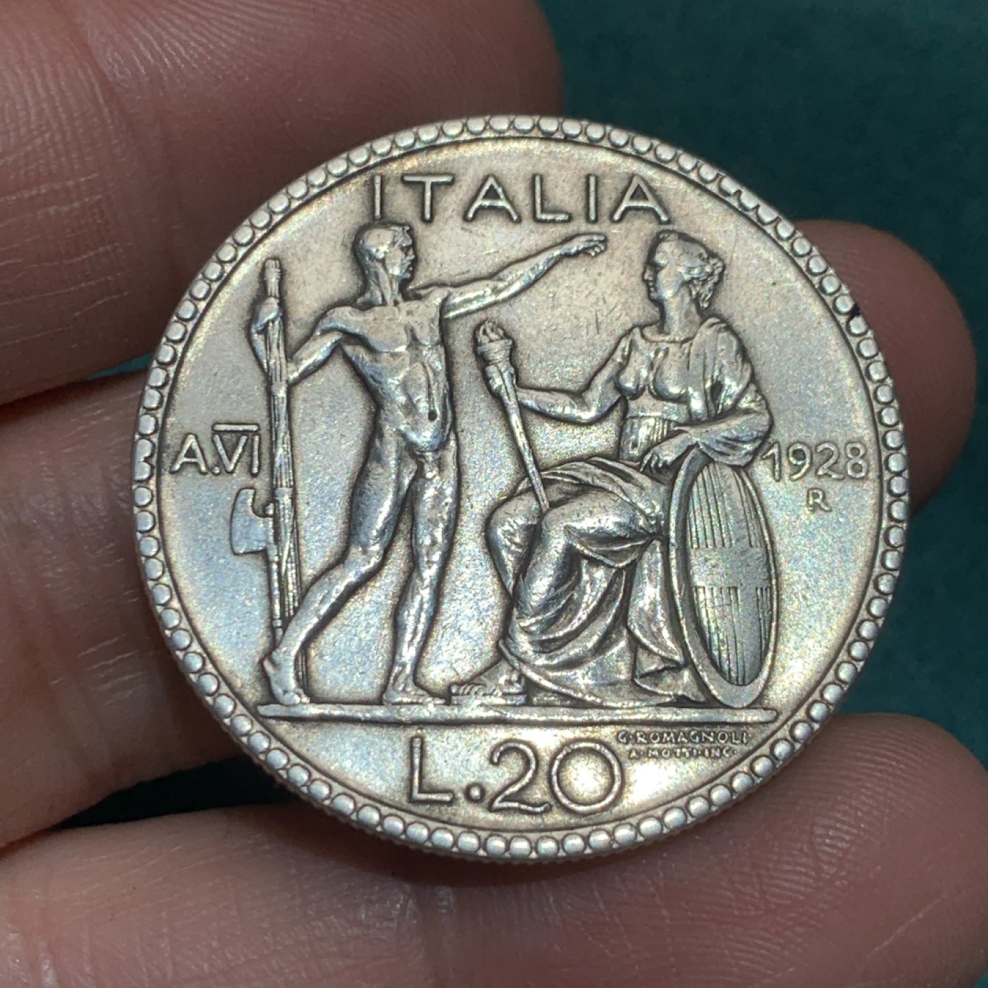 《竞宝斋》第150场-周日，周一，周四 3场 (全场包邮) 1928年意大利裸男20里拉少见年份