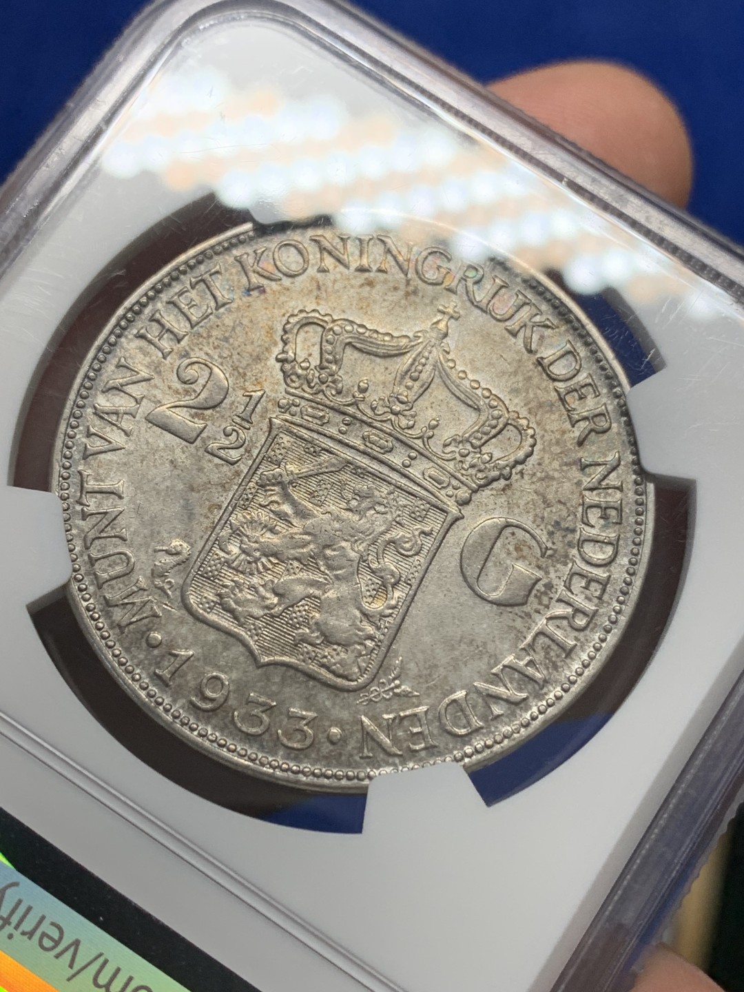 《竞宝斋》第150场-周日，周一，周四 3场 (全场包邮) NGC-AU58 荷兰 1933 2.5盾银币 威廉明娜女王