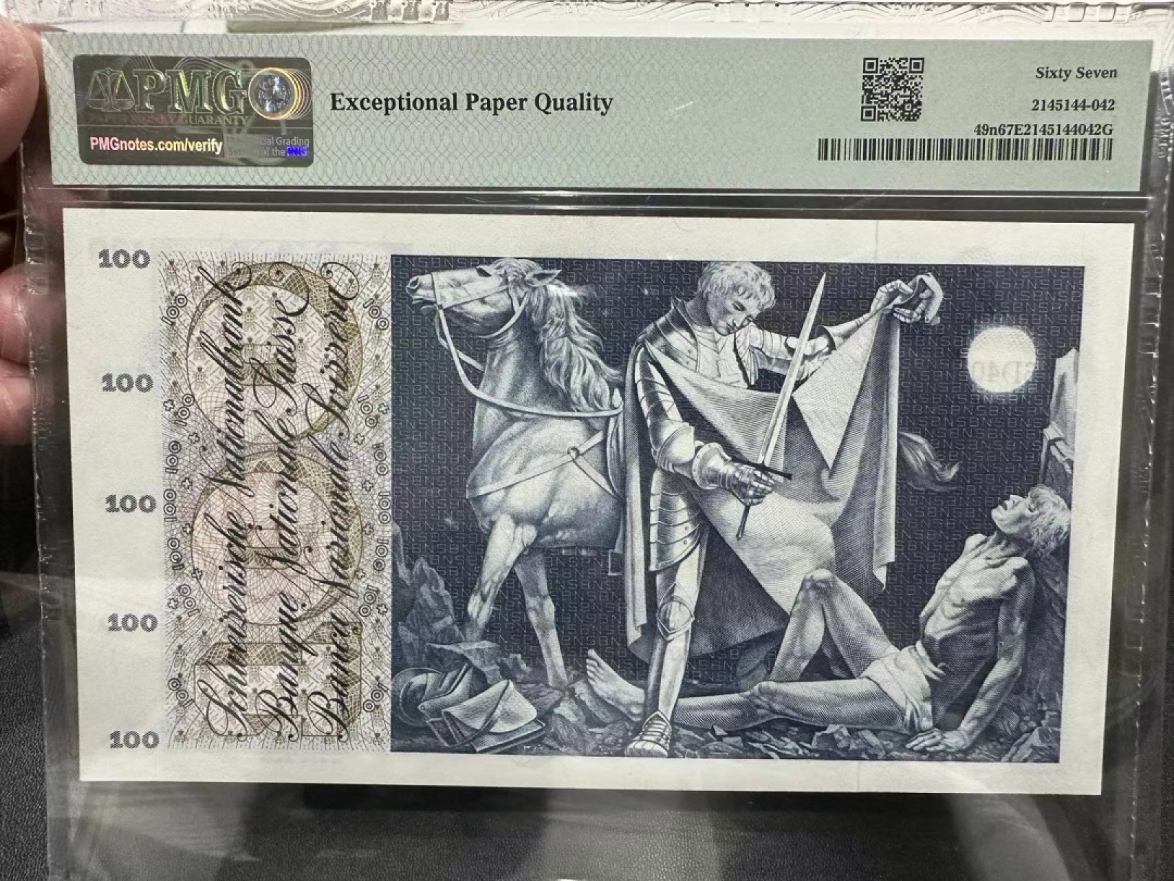 《外钞收藏家》第二百五十六期（评级场） 1972年瑞士100法郎 PMG67 割袍 大票幅 稀少年份 唯一冠军分