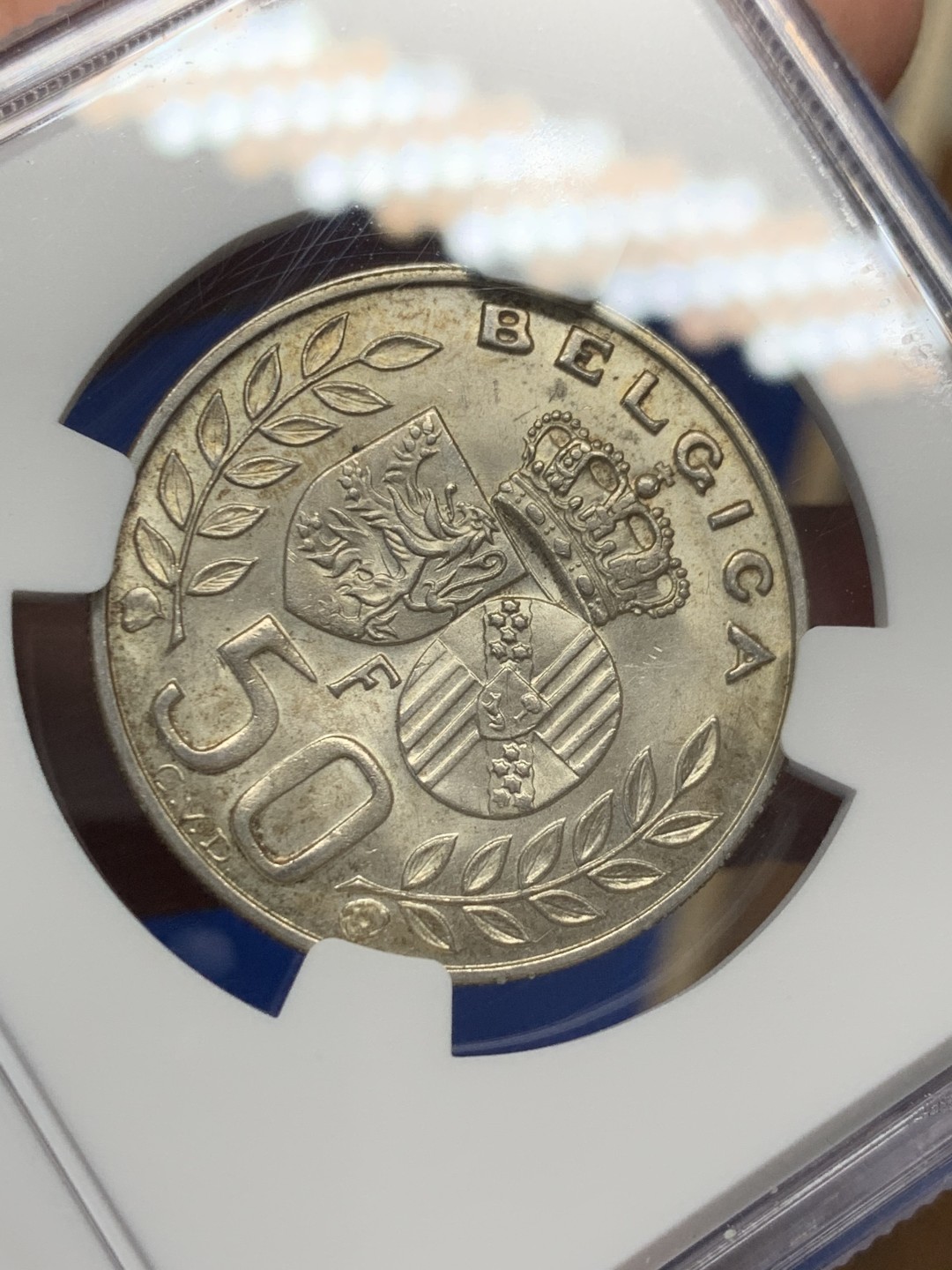 《竞宝斋》第150场-周日，周一，周四 3场 (全场包邮) NGC-MS63 比利时1960年 金婚纪念 50法郎银币