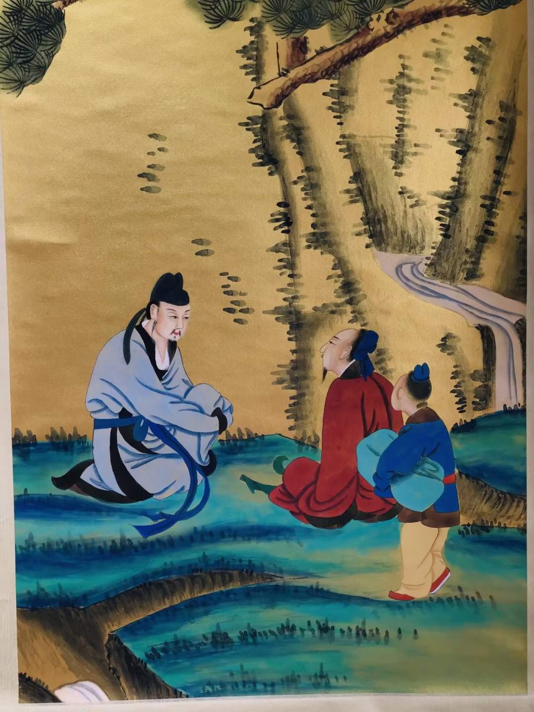 张大千泥金纸手绘人物画一幅，张大千，号大千，别号大千居士