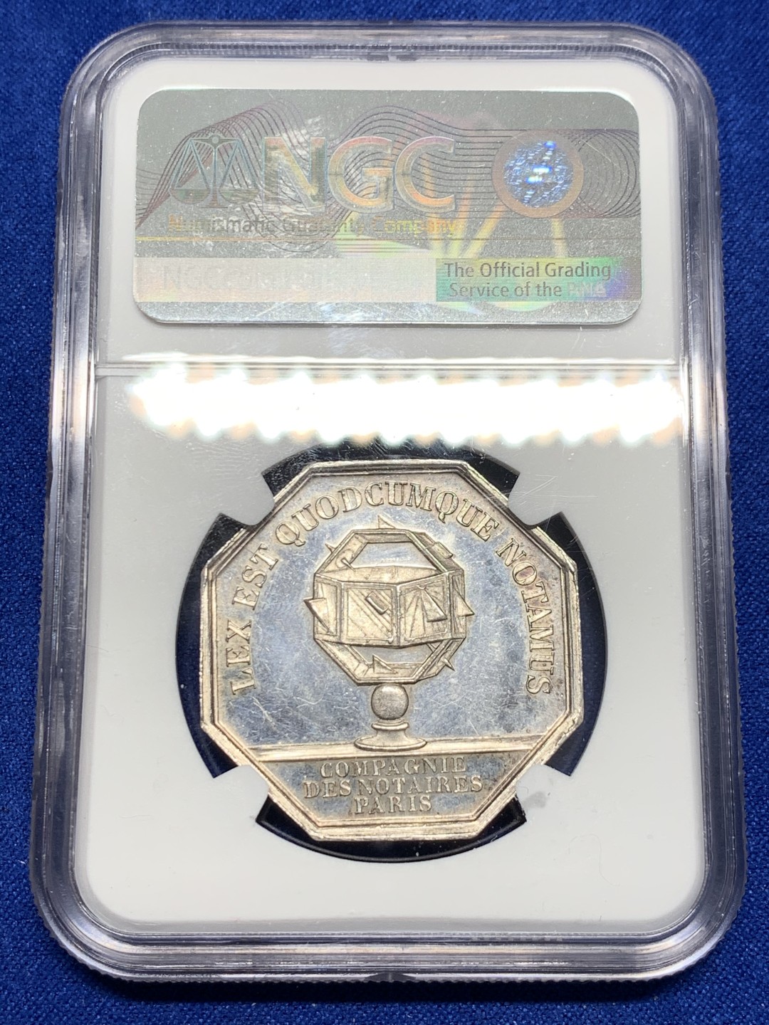 《竞宝斋》第150场-周日，周一，周四 3场 (全场包邮) NGC MS62 法国 拿三 巴黎公证 银质八角代币