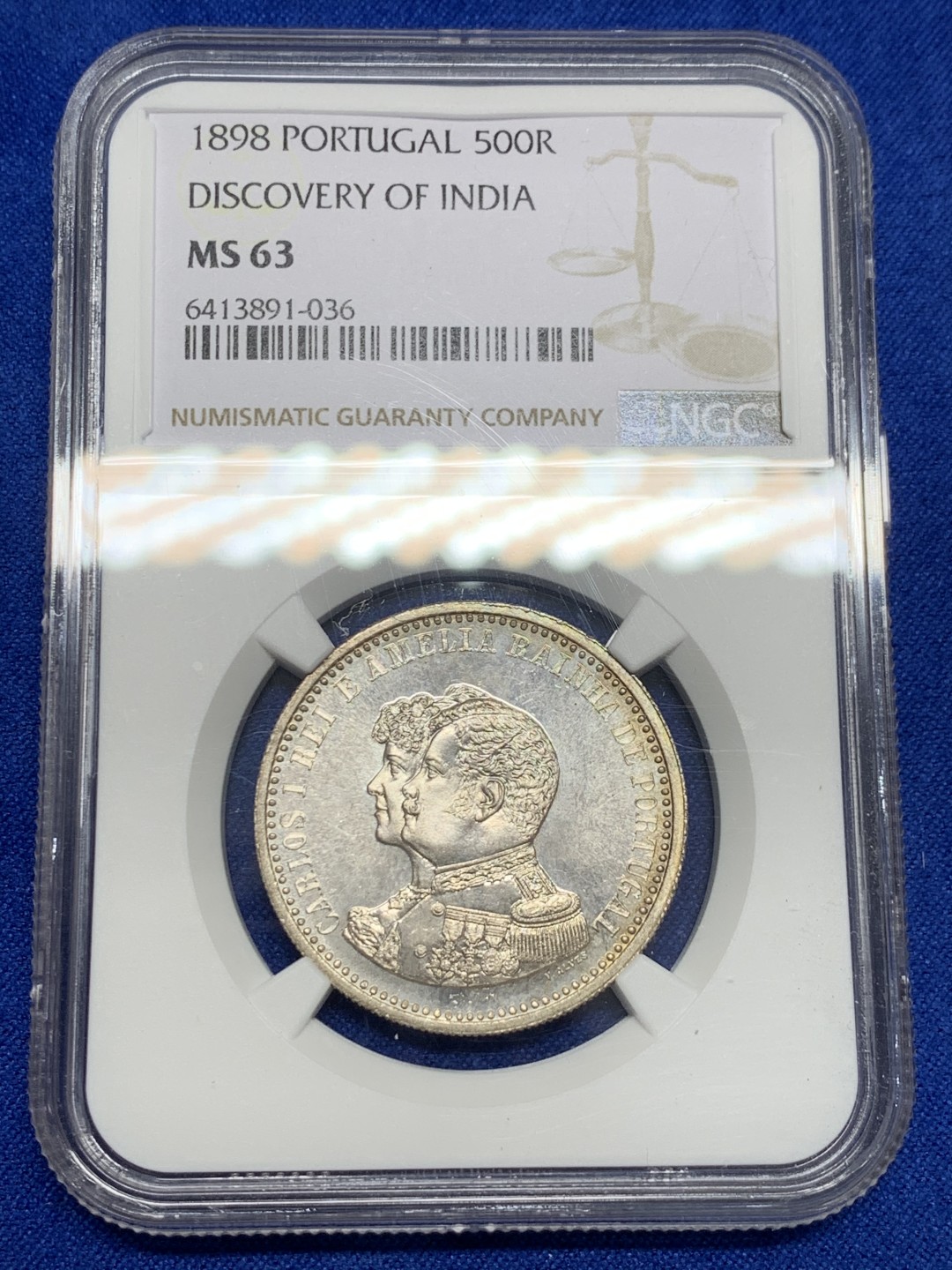 《竞宝斋》第150场-周日，周一，周四 3场 (全场包邮) NGC-MS63 葡萄牙1898年 发现印第安纪念 500瑞斯银币 顶级品相