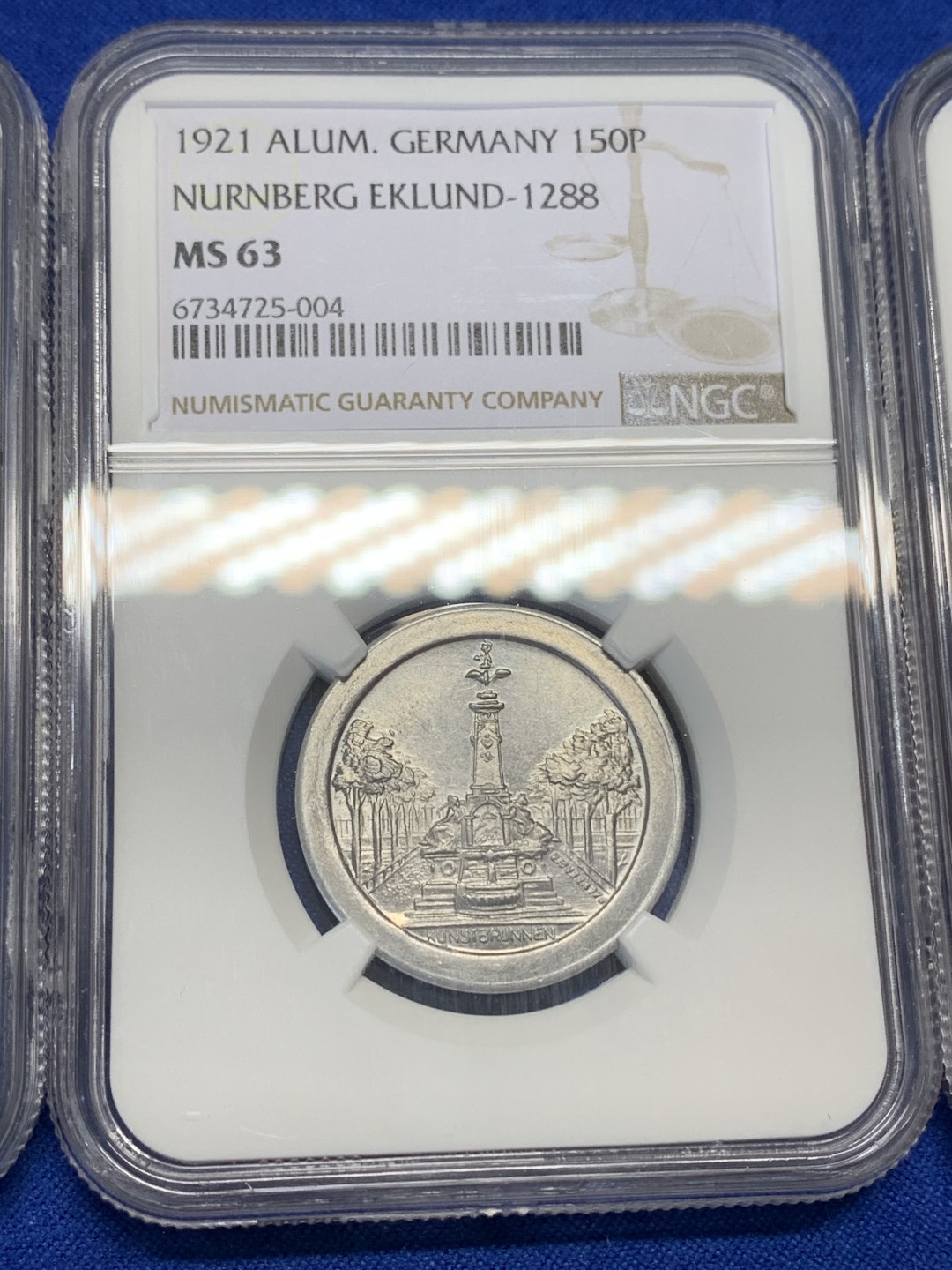 《竞宝斋》第150场-周日，周一，周四 3场 (全场包邮) NGC-MS62-64一套 德国1921年紧急状态货币纽伦堡电车铝币三枚一套，镜面底板，题材刻画生动鲜明