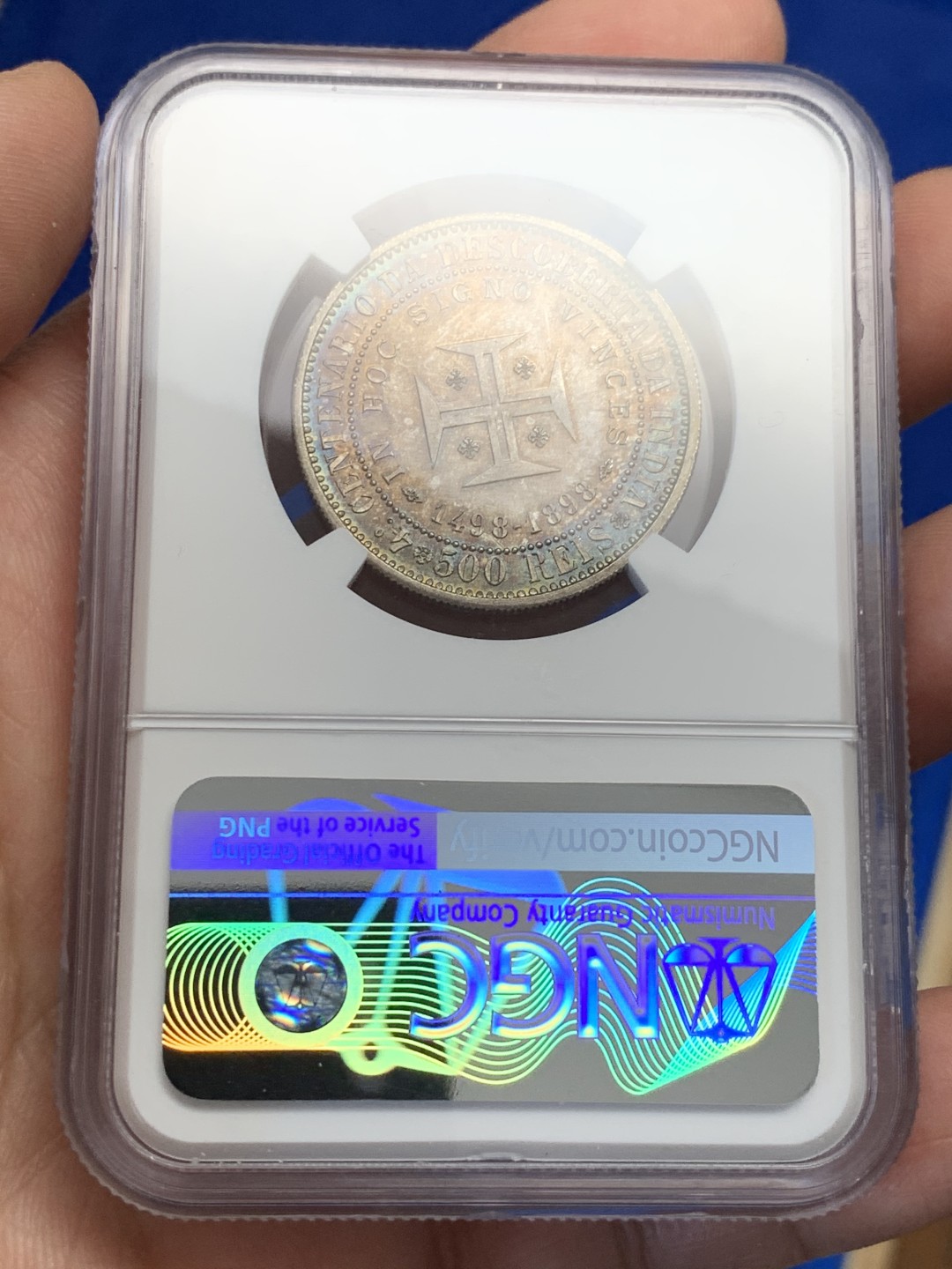 《竞宝斋》第150场-周日，周一，周四 3场 (全场包邮) NGC-MS63 葡萄牙1898年 发现印第安纪念 500瑞斯银币 顶级品相