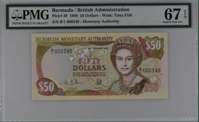 收藏联盟Quantum Auction 第248期拍卖 - 百慕大1989年50元 PMG67 百位号