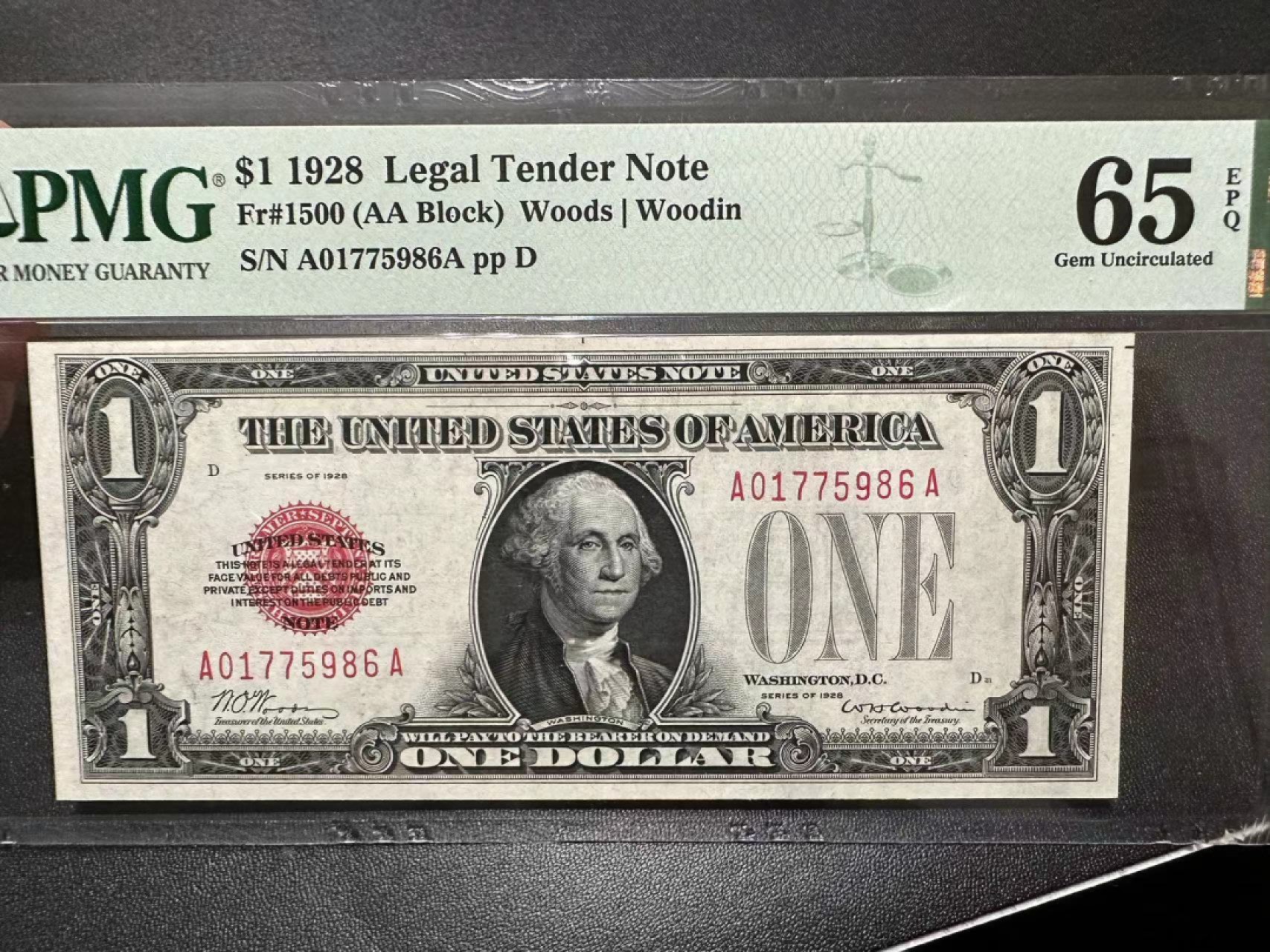 《外钞收藏家》第二百五十八期（连拍第三场） 1928年红库印1美元 MG65