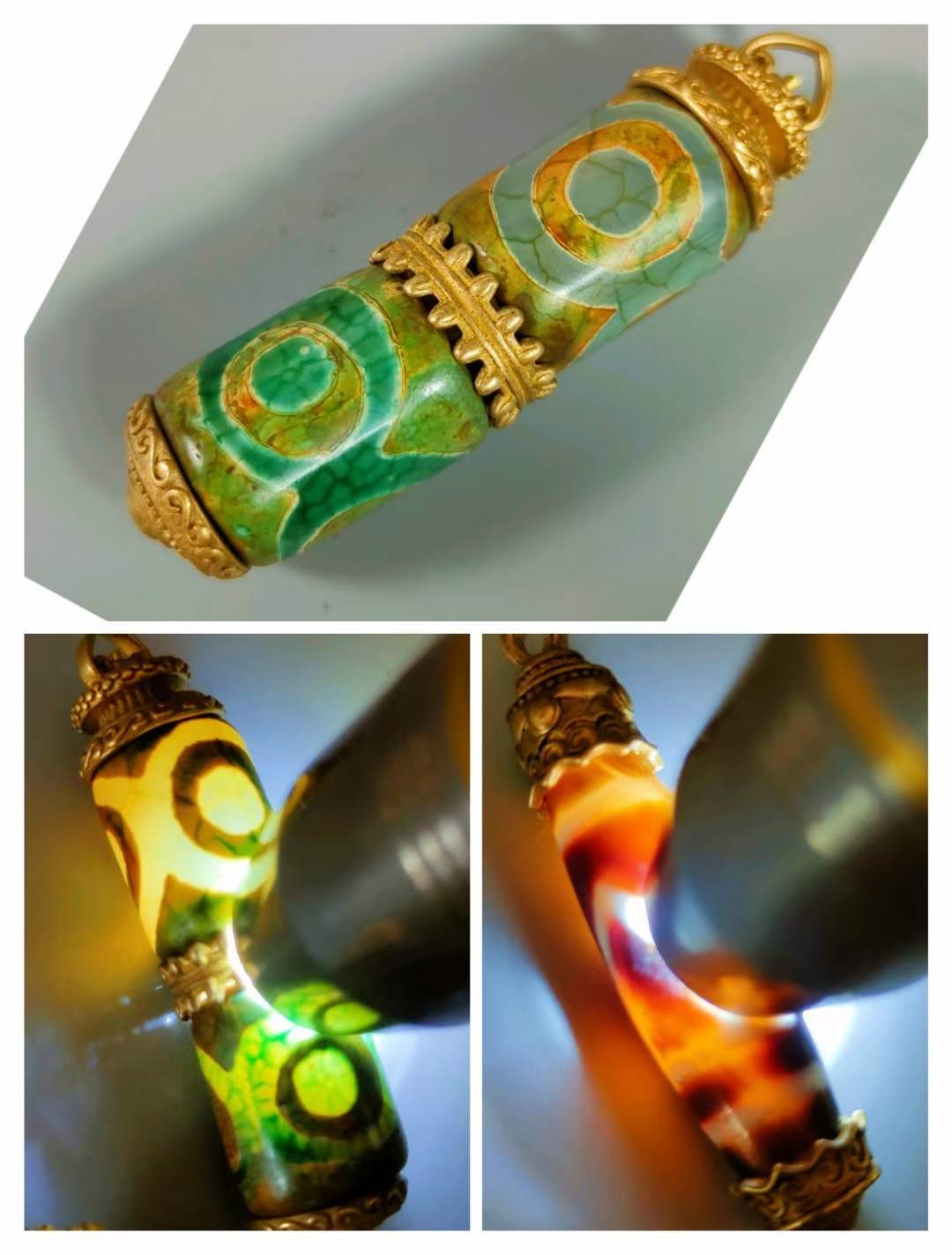 楠木描金六棱盒装天珠玛瑙