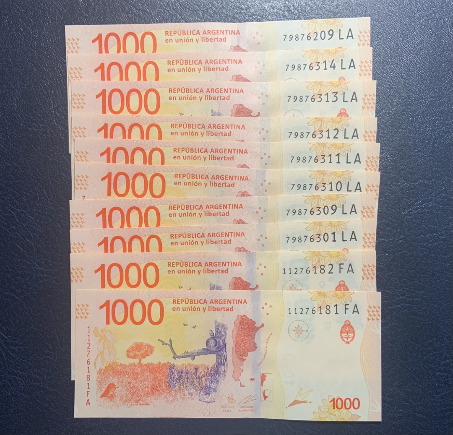 收藏联盟Quantum Auction 第247期拍卖 阿根廷2017年1000比索10张 品相全新UNC 部分连号