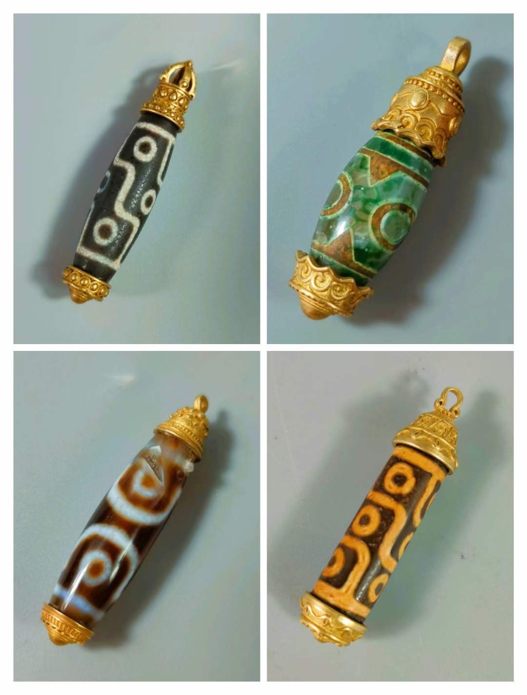 楠木描金六棱盒装天珠玛瑙
