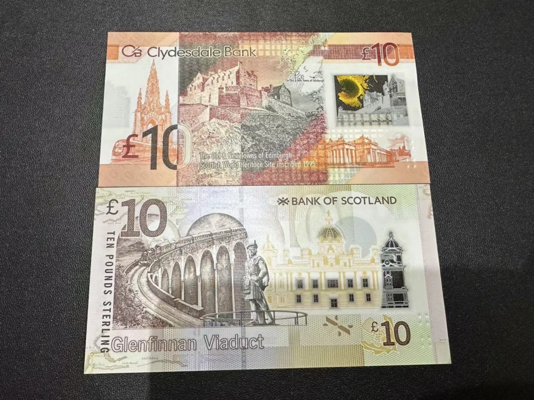 《外钞收藏家》第二百五十八期（连拍第三场） 苏格兰皇家银行和克莱斯戴尔银行10镑 两张一起 全新UNC