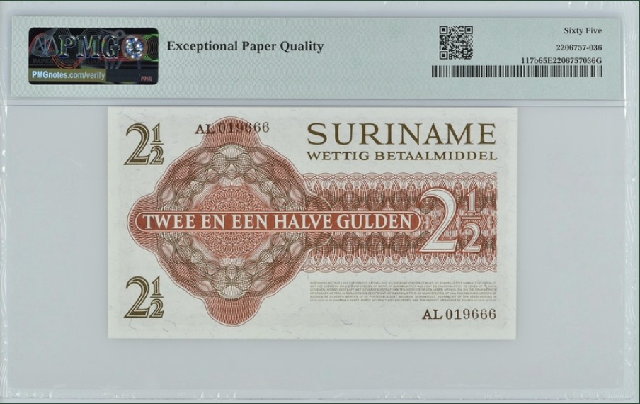 收藏联盟Quantum Auction 第248期拍卖 苏里兰1967年2.5盾 PMG65 JEZ印刷