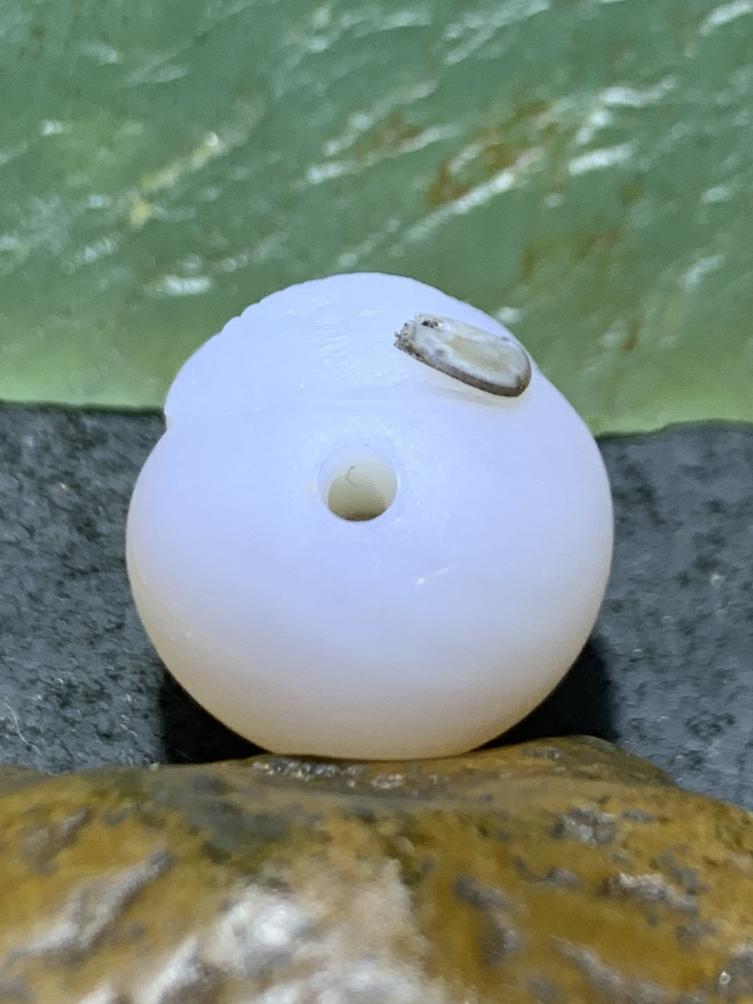 精美亚光高玉化海洋玉髓手工俏色巧雕鹦鹉桶珠一个！