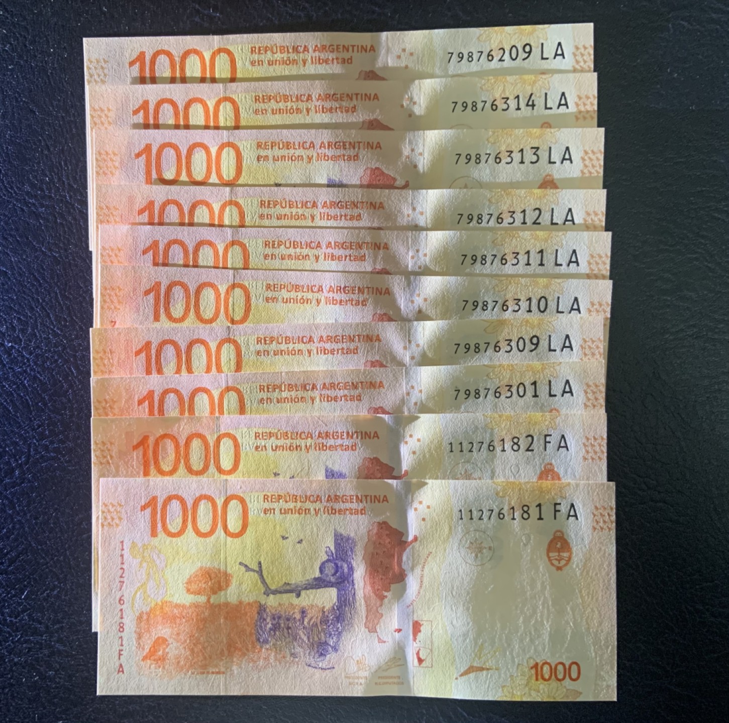 收藏联盟Quantum Auction 第247期拍卖 阿根廷2017年1000比索10张 品相全新UNC 部分连号