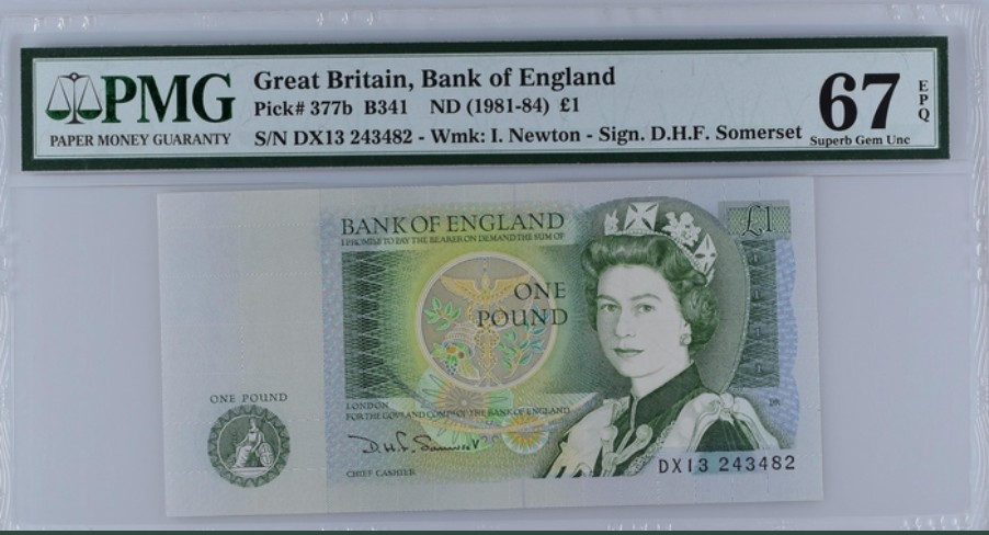 收藏联盟Quantum Auction 第248期拍卖 英国1981-84年1镑 PMG67 物理学家牛顿