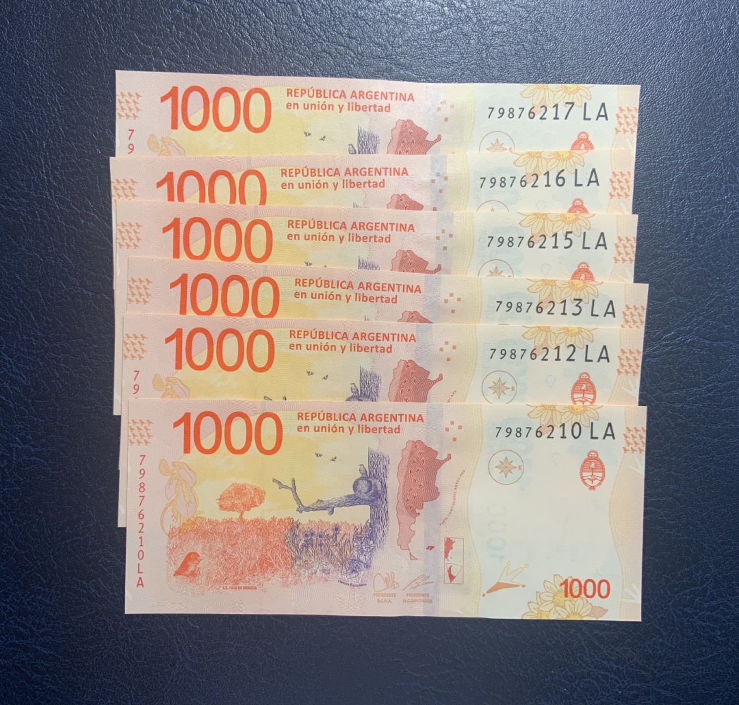 收藏联盟Quantum Auction 第248期拍卖 阿根廷2017年1000比索6张 品相全新UNC 