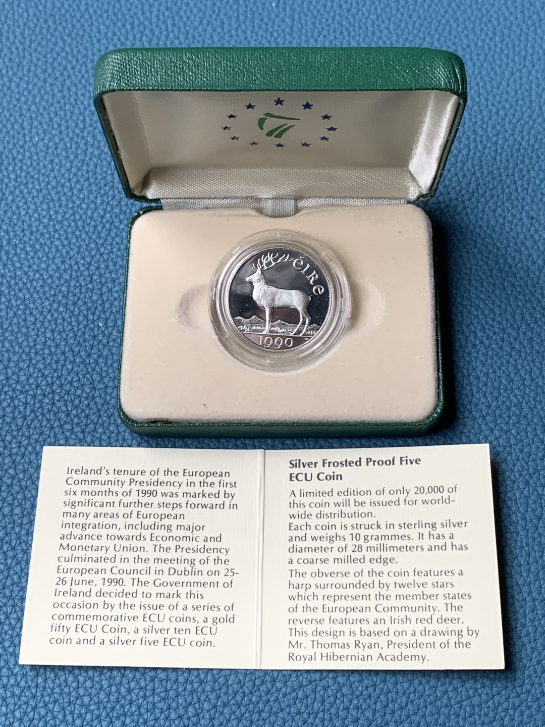 《竞宝斋》第151场-周日，周一，周四 3场 (全场包邮) 原盒 爱尔兰1990年 小鹿5艾古精制大银币