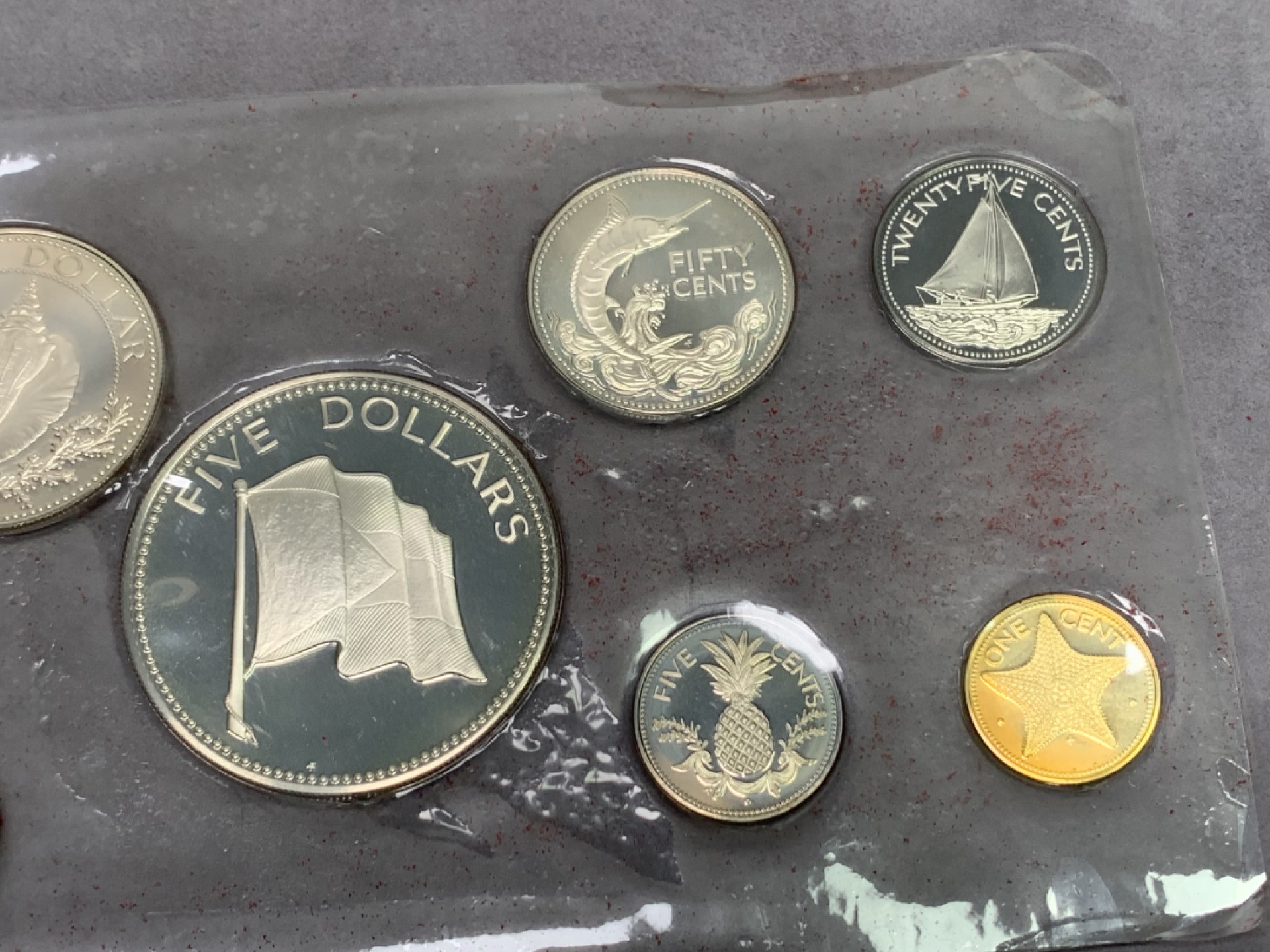 《竞宝斋》第151场-周日，周一，周四 3场 (全场包邮) 原盒 巴哈马1974年 九枚套精制币 其中50分/1元/2元/5元都是银币