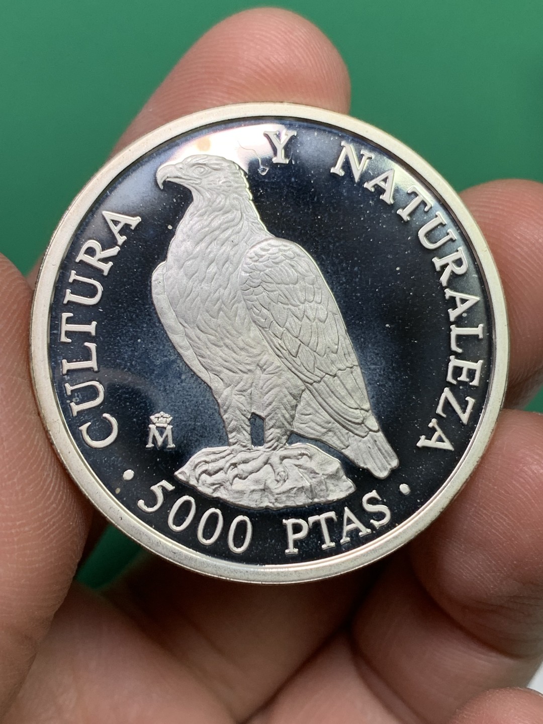 《竞宝斋》第151场-周日，周一，周四 3场 (全场包邮) 原盒 西班牙1994年 保护大自然系列 老鹰 5000比塞塔 精制大银币 54克 92.5%银 