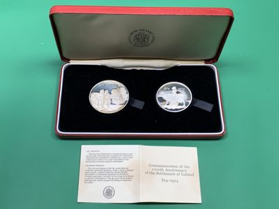 《竞宝斋》第151场-周日，周一，周四 3场 (全场包邮) - 原盒冰岛1974年 500和1000元 精制大银币一对 罕见品种