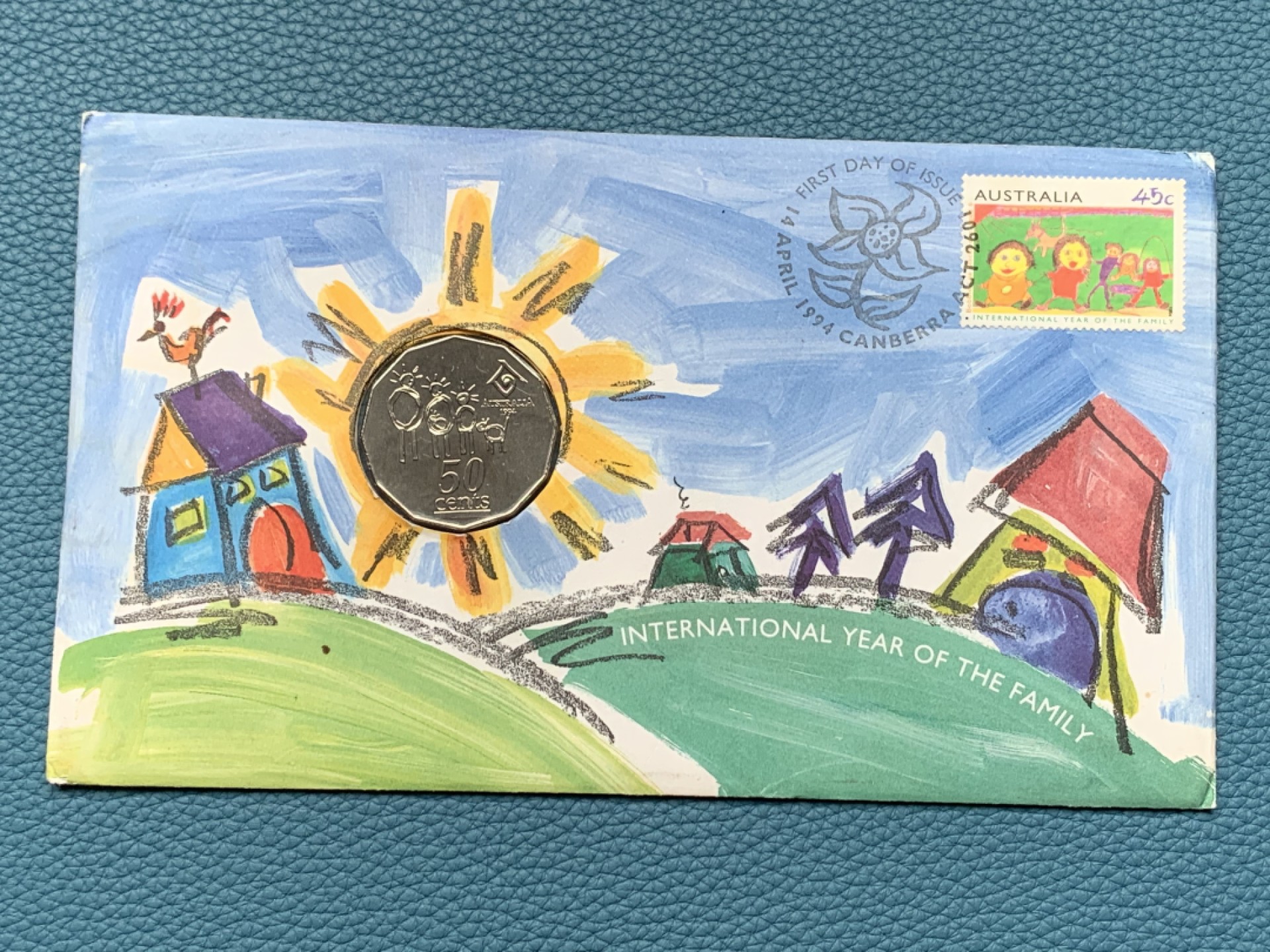 《竞宝斋》第151场-周日，周一，周四 3场 (全场包邮) 卡装 澳大利亚1994年 50分 儿童纪念镍币 带信封和邮票