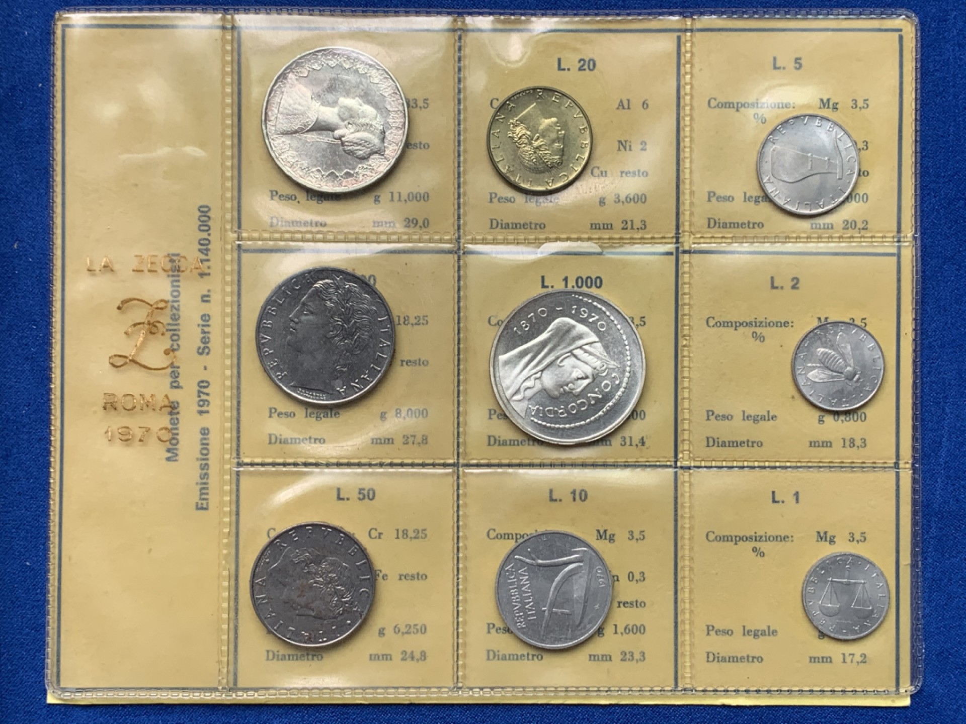 《竞宝斋》第151场-周日，周一，周四 3场 (全场包邮) 意大利1970年套币，2枚银币包浆品