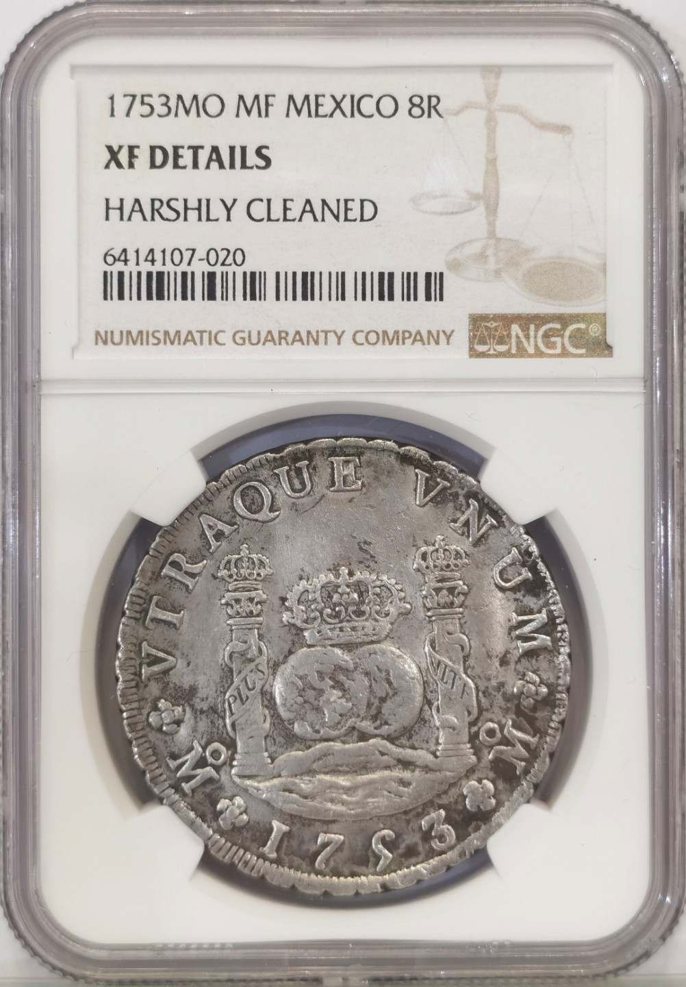 博洋堂世界钱币拍卖第022期（全场包邮） NGC XF 墨西哥地球 1753 8里亚尔 中早期地球 难得原味 深打 性价比很高