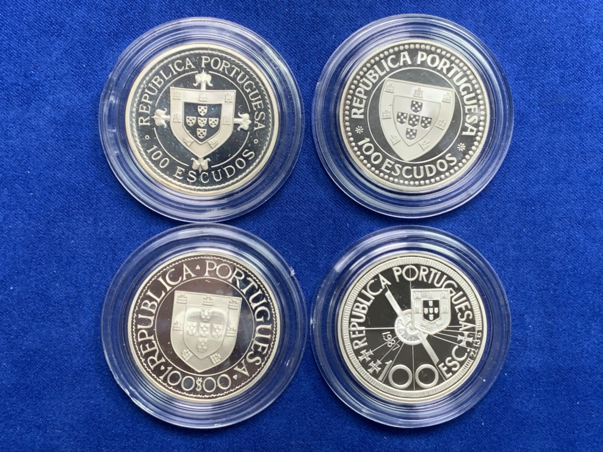 《竞宝斋》第151场-周日，周一，周四 3场 (全场包邮) 原盒 葡萄牙1987年 大航海系列 100埃斯库多 精制大银币 16.5克 四枚一组