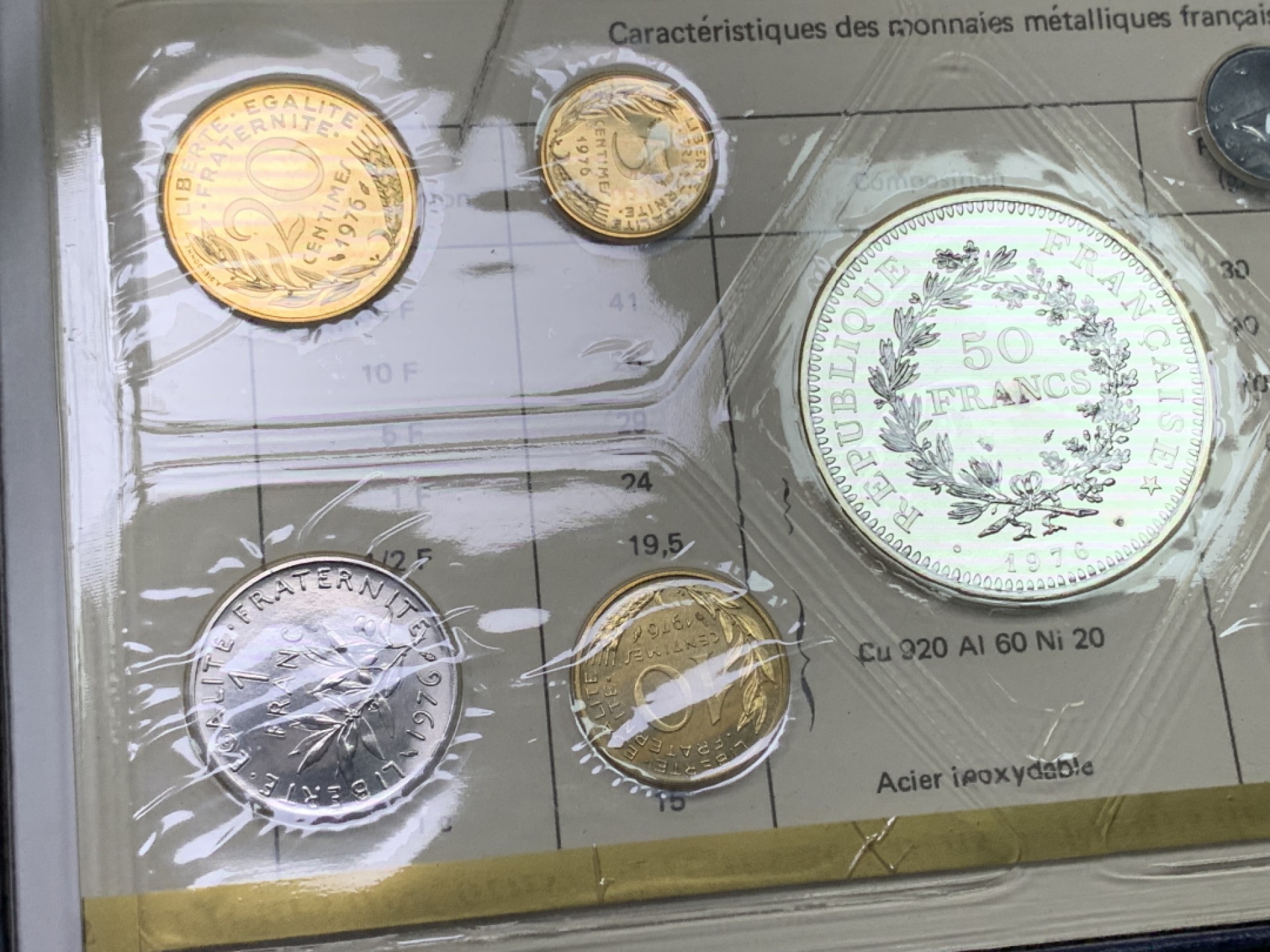 《竞宝斋》第151场-周日，周一，周四 3场 (全场包邮) 原盒 法国1976年 大力神套币九枚 其中50法郎大力神是30克银币