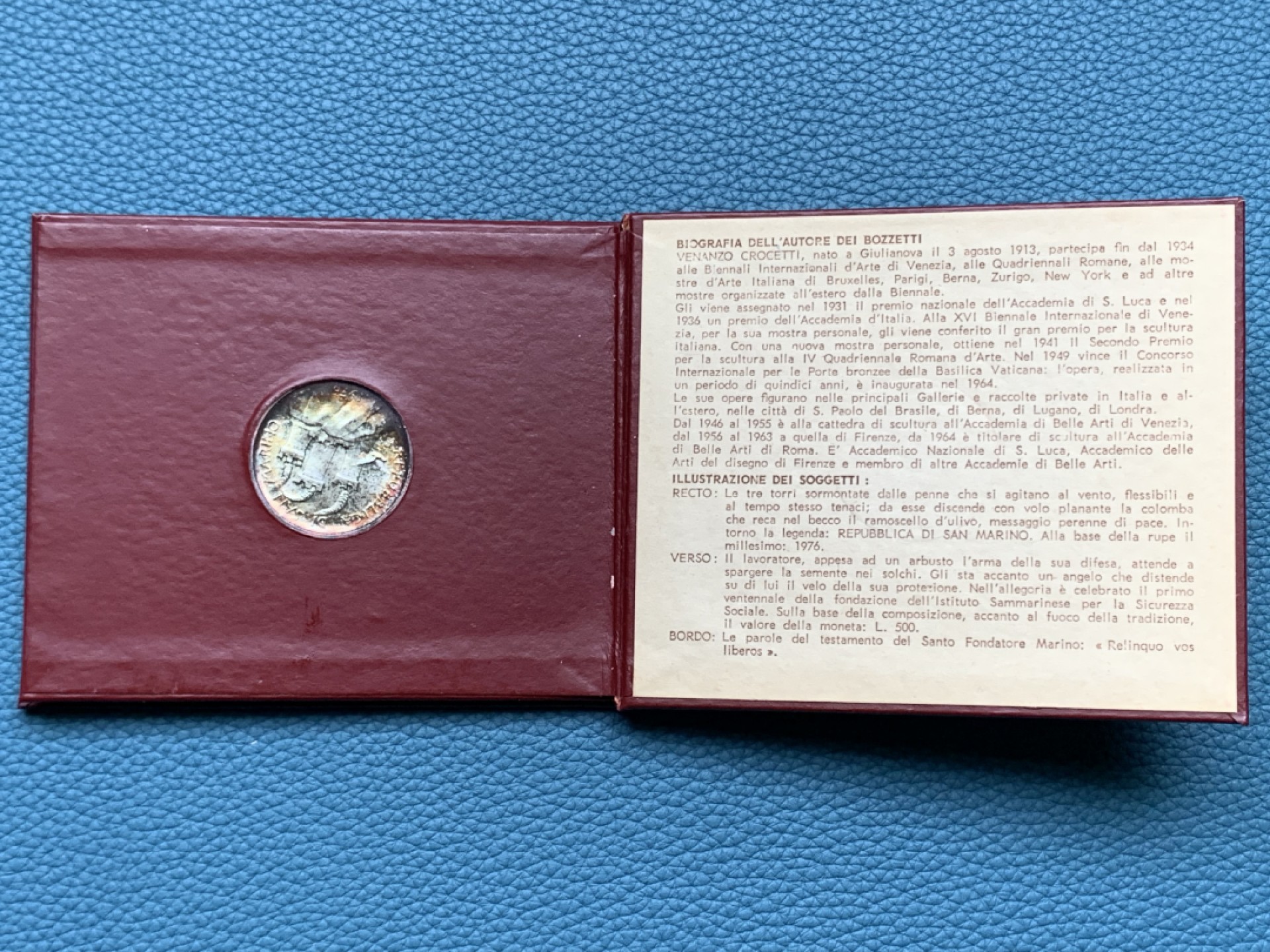 《竞宝斋》第151场-周日，周一，周四 3场 (全场包邮) 卡装 圣马力诺1976年 播种 500里拉银币 炫彩包浆