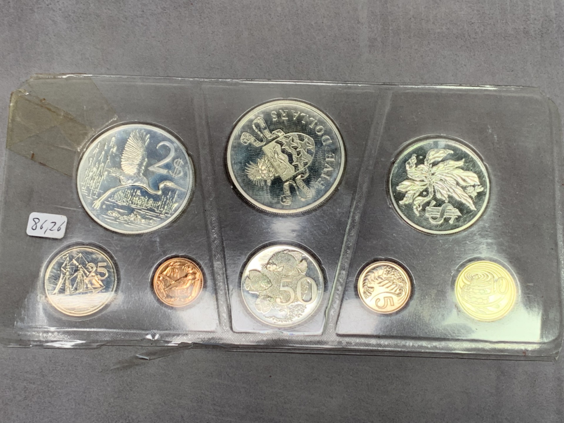 《竞宝斋》第151场-周日，周一，周四 3场 (全场包邮) 开曼群岛 1973年 八枚套 其中50分/1元/2元/5元都是精制大银币