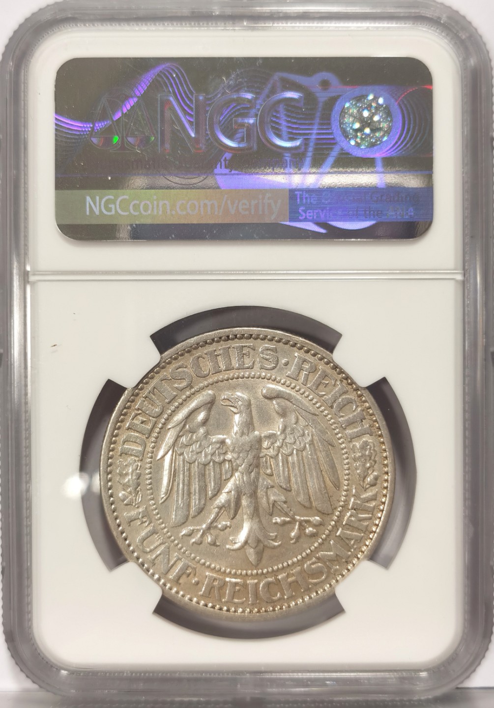 博洋堂世界钱币拍卖第022期（全场包邮） NGC AU55 1932年A德国魏玛共和国橡树5马克银币，不用多说，经典