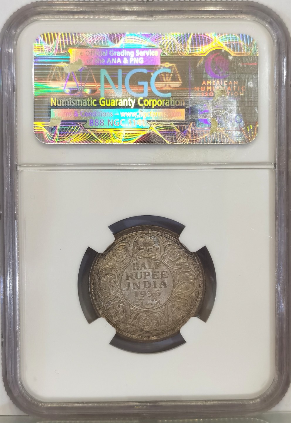 博洋堂世界钱币拍卖第022期（全场包邮） NGC MS64 英属印度1936年C版 乔治五世 1/4卢比银币 名家旧藏