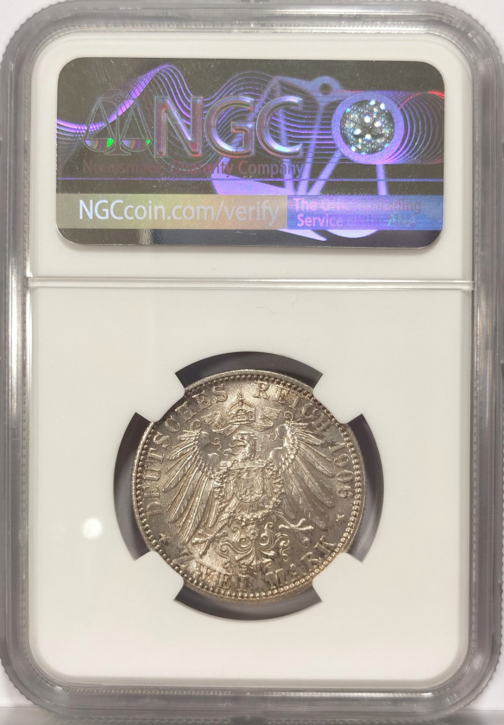 博洋堂世界钱币拍卖第022期（全场包邮） NGC MS65 1906年德国巴登金婚2马克纪念银币