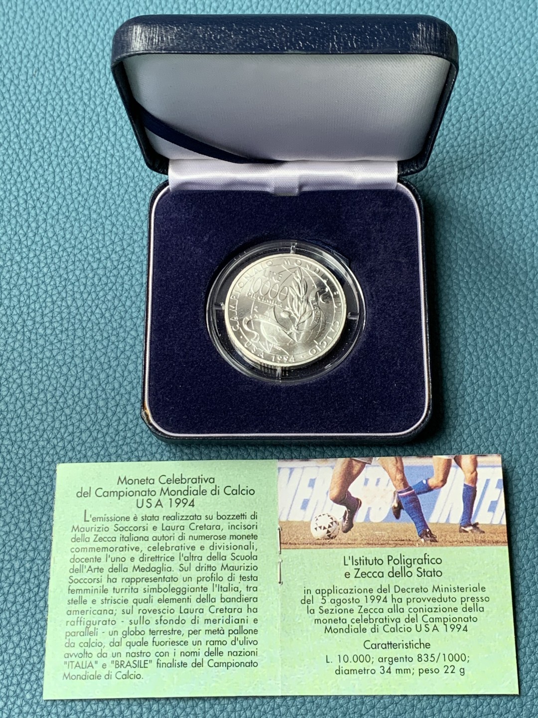 《竞宝斋》第151场-周日，周一，周四 3场 (全场包邮) 原盒 意大利1994年 世界杯10000里拉大银币