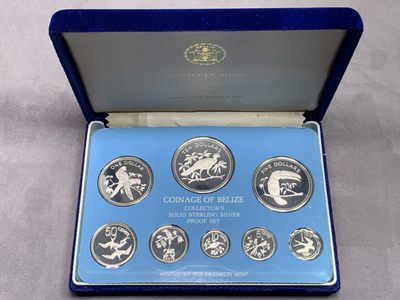 《竞宝斋》第151场-周日，周一，周四 3场 (全场包邮) - 原盒 伯利兹1975年 八枚套精制银币 非常漂亮