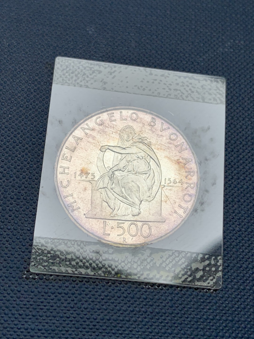 《竞宝斋》第151场-周日，周一，周四 3场 (全场包邮) 卡装 意大利1975年 米开朗基罗 500里拉银币 